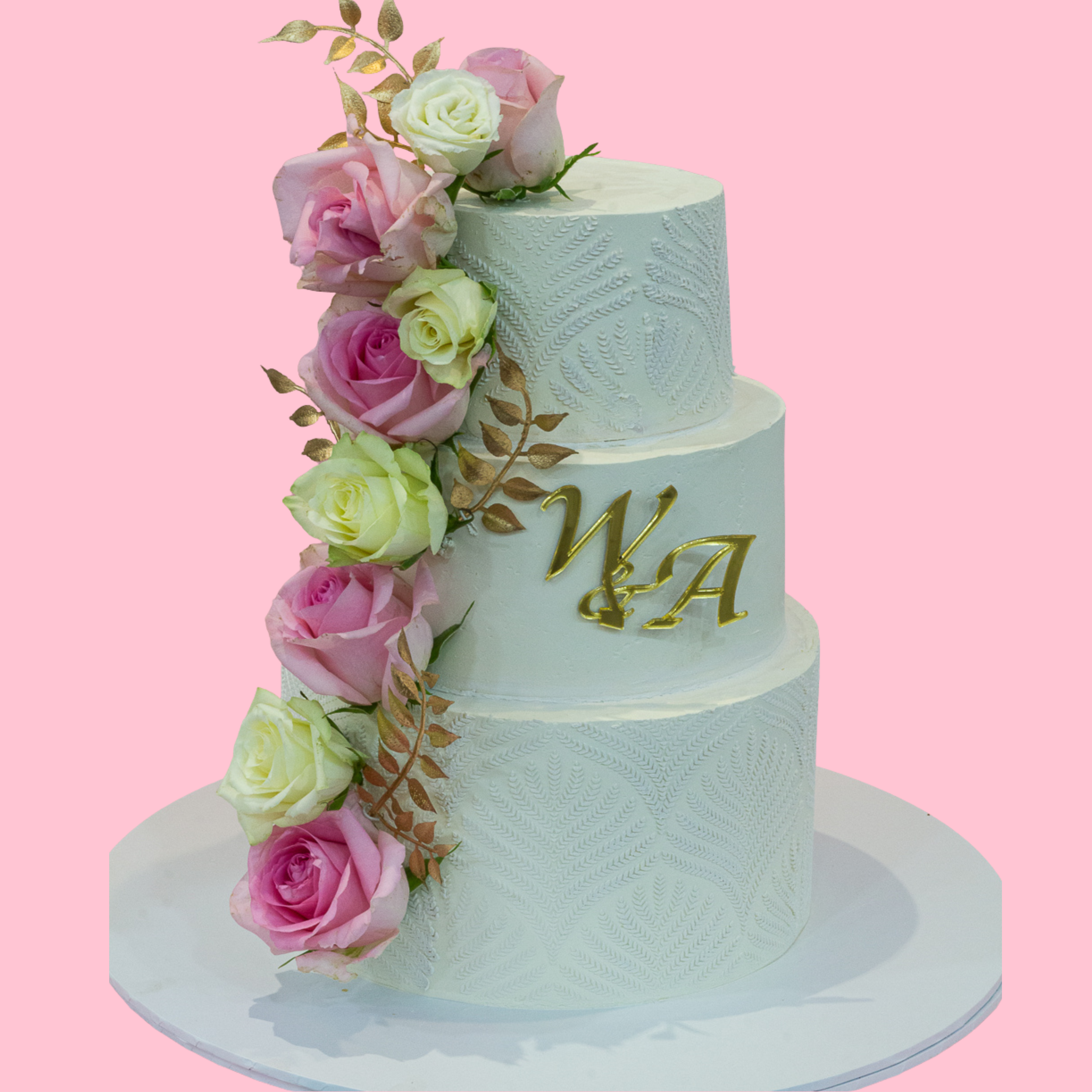 White and Pink Floral Wedding Cake
