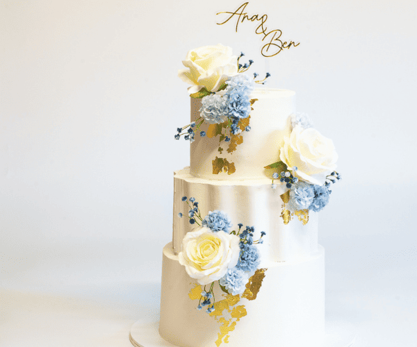 Blue and White Wedding Cake