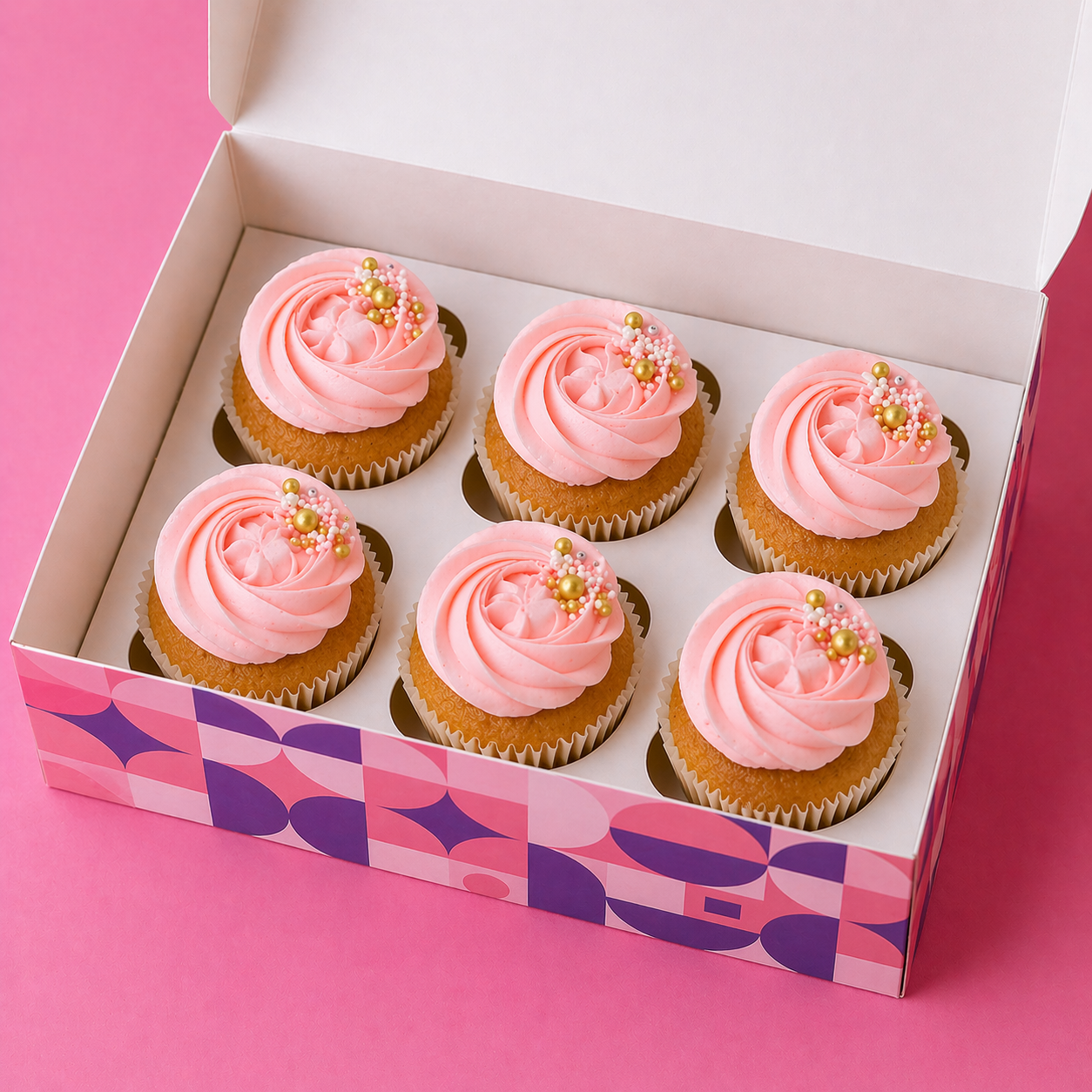 6 Pink Cupcakes