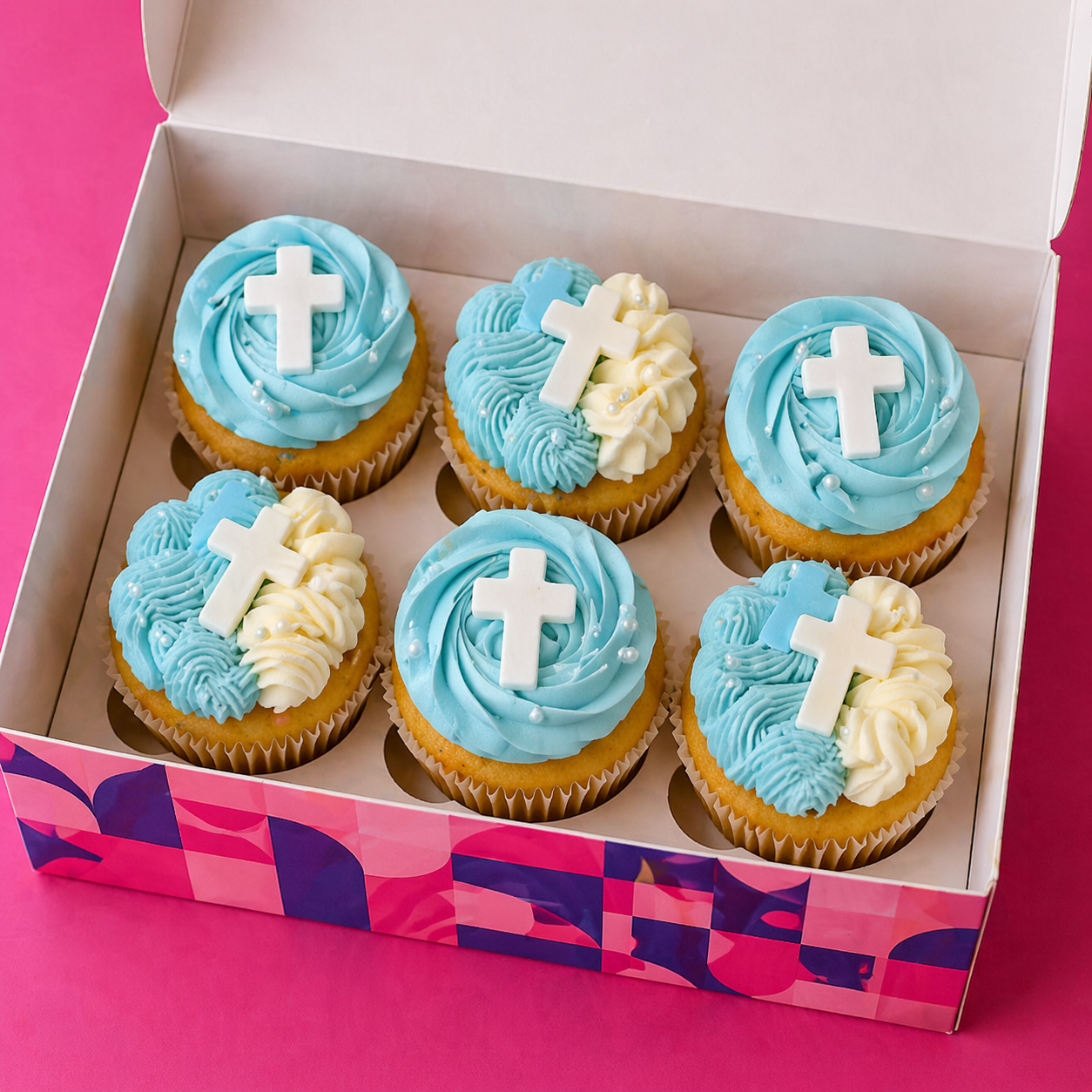 6 Baptism theme cupcakes