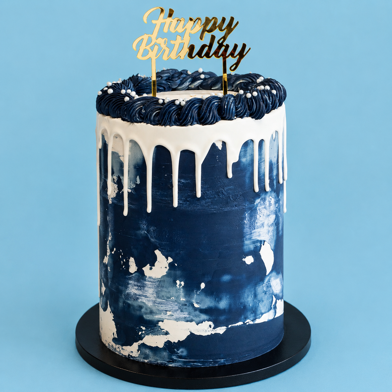 Navy Blue & White Drip Cake for Him