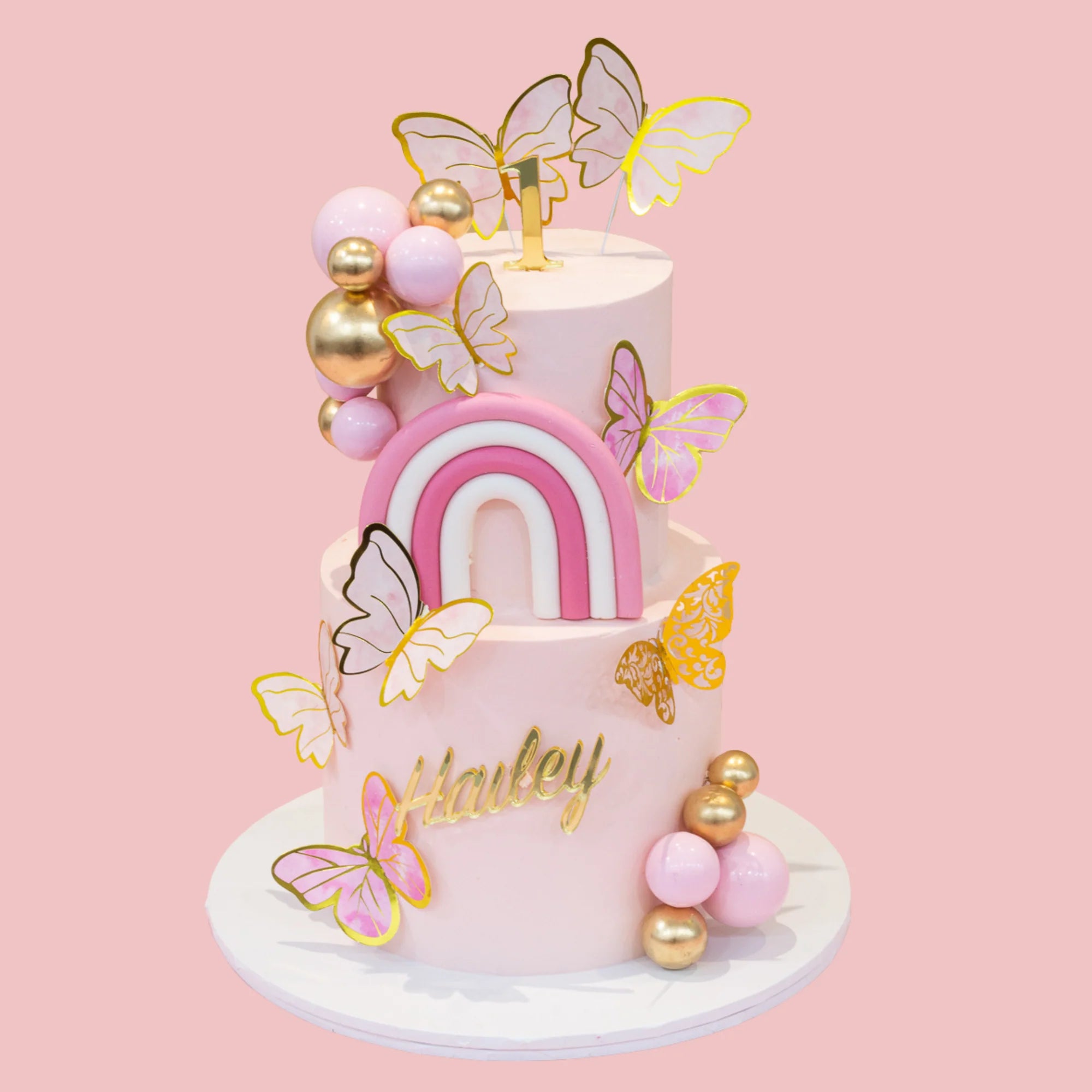 Pink Butterfly Theme Cake