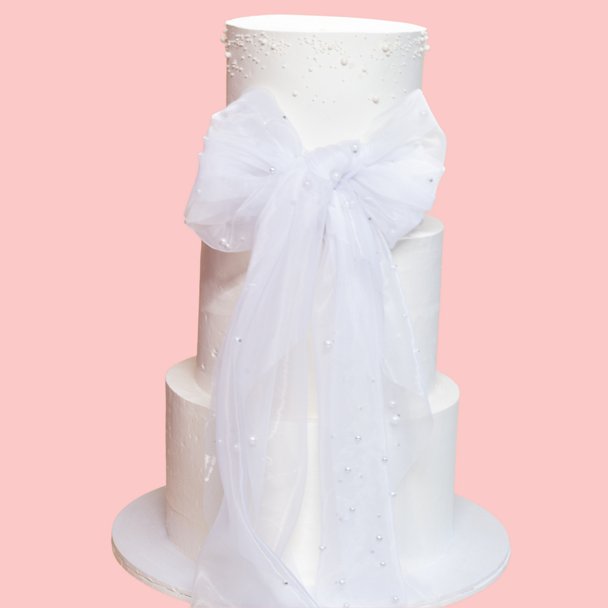 3 Tier White Wedding Cake with Bow