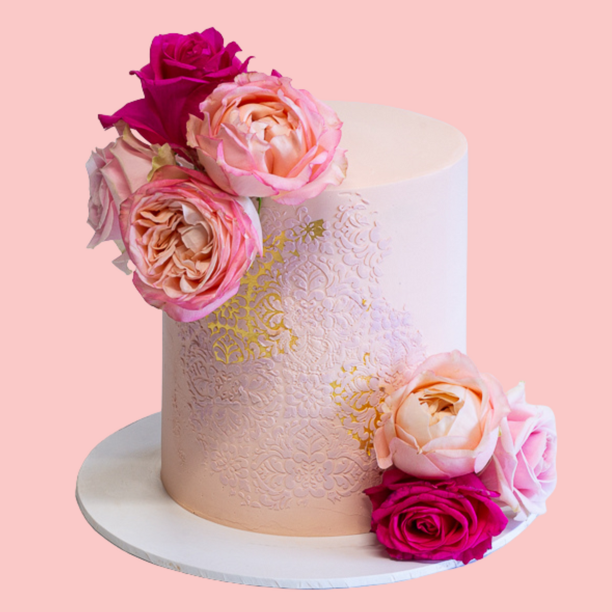 Elegant Pink Floral Celebration Eggless Cake