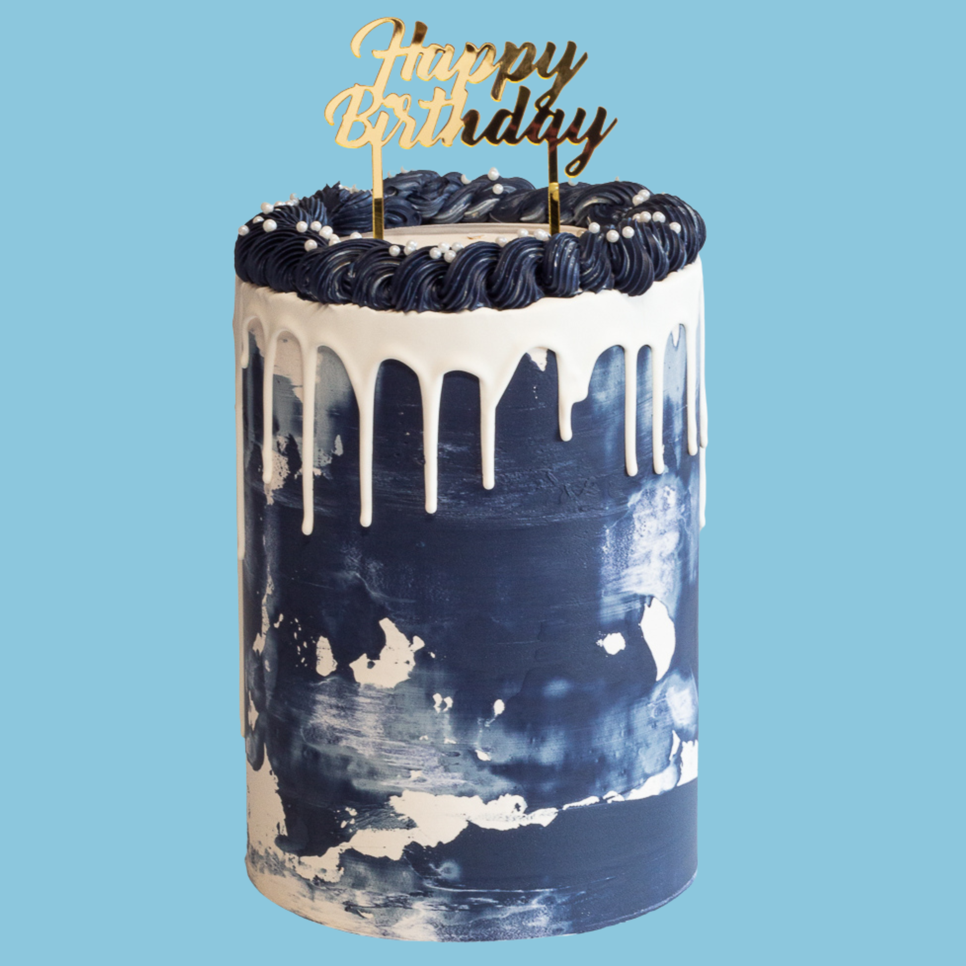 Navy Blue & White Drip Cake for Him