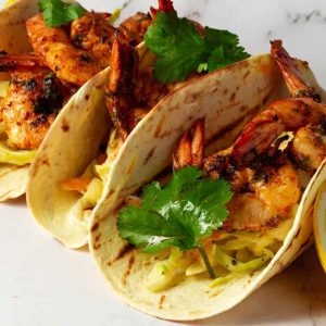 Prawn tacos with coleslaw