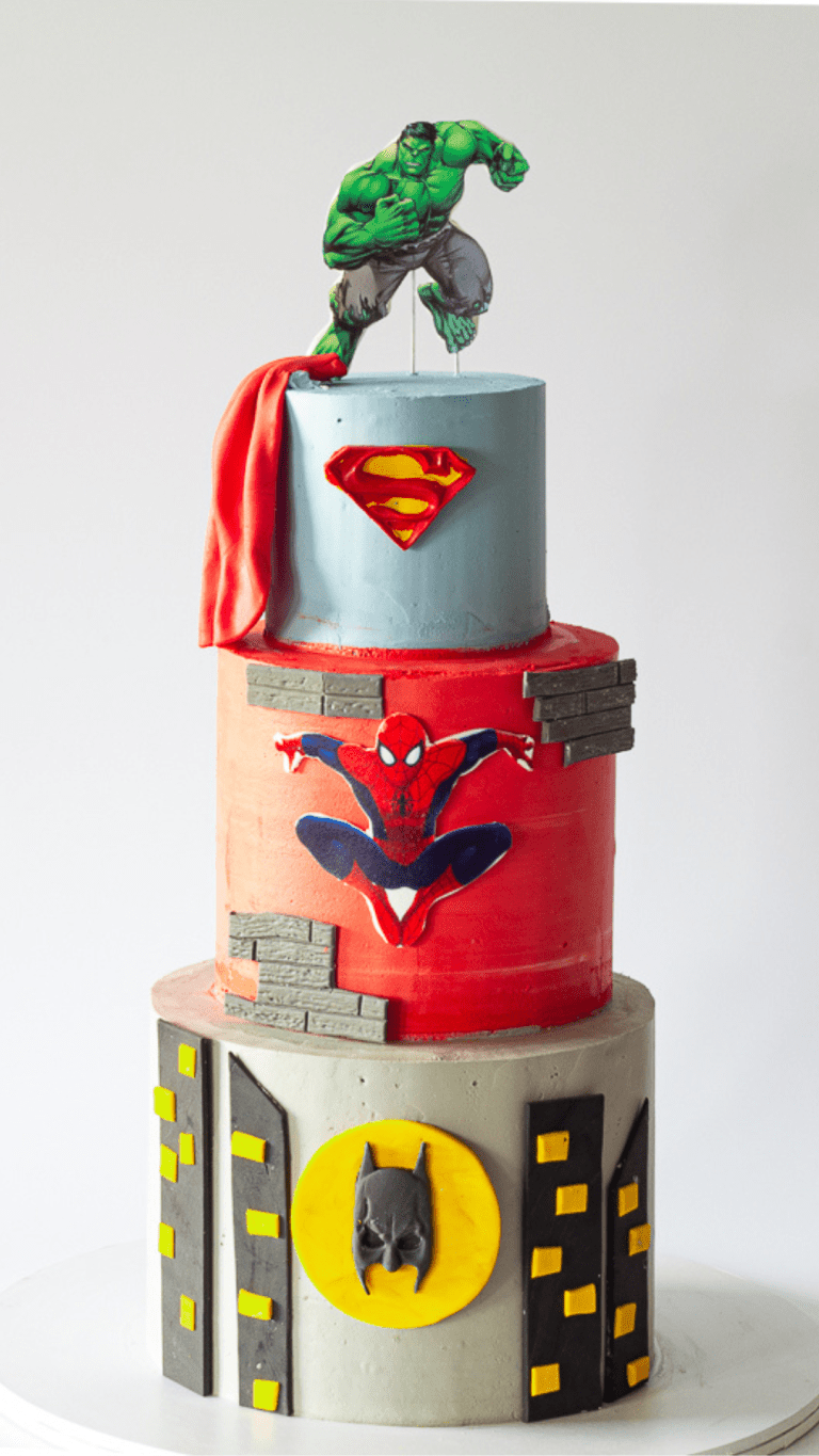 Three tier super hero cake