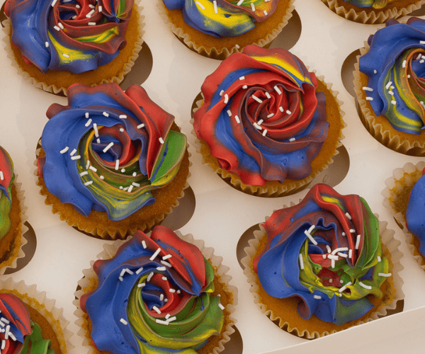 red and blue cupcakes
