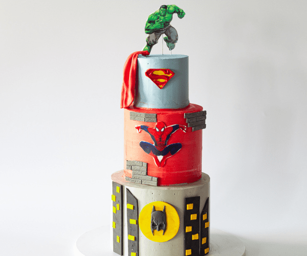 three tier super hero cake