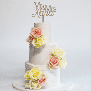 3 Tier White Wedding Cake with Pearls